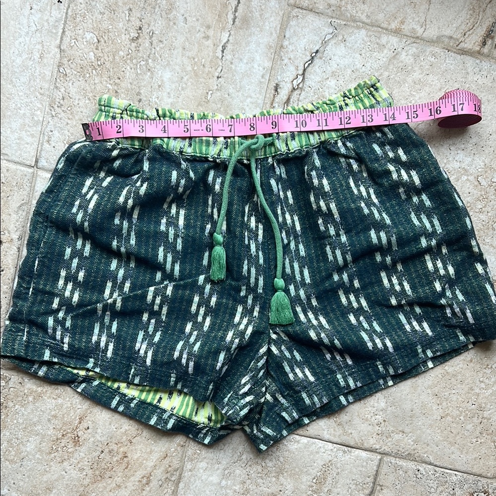 Aerie High Waist Green Shorts with Geometric Pattern